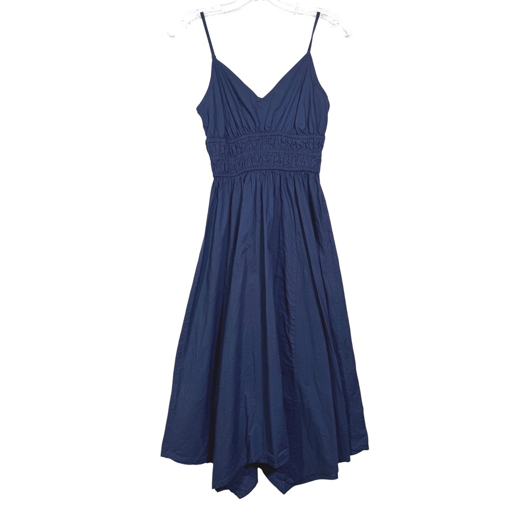 Dizzy Lizzy Navy Cotton Smocked Midi Dress Handkerchief Hem Sz Small Cottagecore